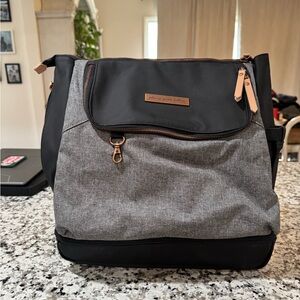 Petunia Pickle Bottom Black and Gray Baby Bag with Tan Accents